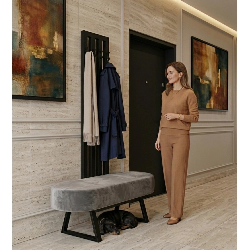 Ławka Do Przedpokoju Z Wieszakiem Metalowa Siedzisko Tapicerowane Stal LMW-6